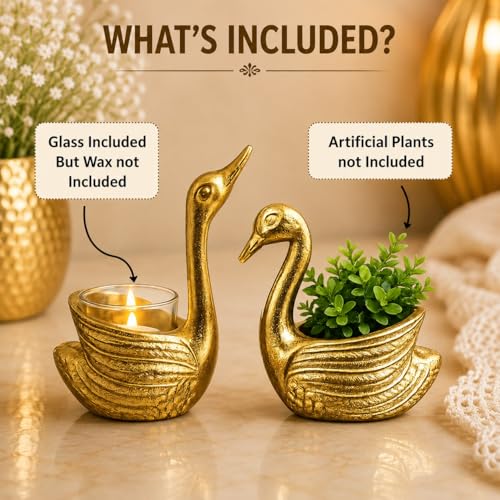 Image of Swan Shape Candle Holder Set of 2 - Gold Decorative Metal Tealight Holders for Home Decor, Table Decoration, Living Room, Bedroom & Festive Decoration