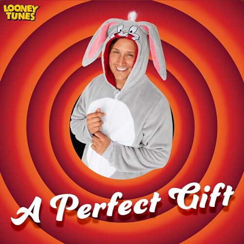 Looney Tunes Adult Pyjamas for Men Teenagers Bugs Bunny Hooded Fluffy Fleece Pyjamas For Men M-2XL Gifts for Men (Grey Bugs Bunny, S)2