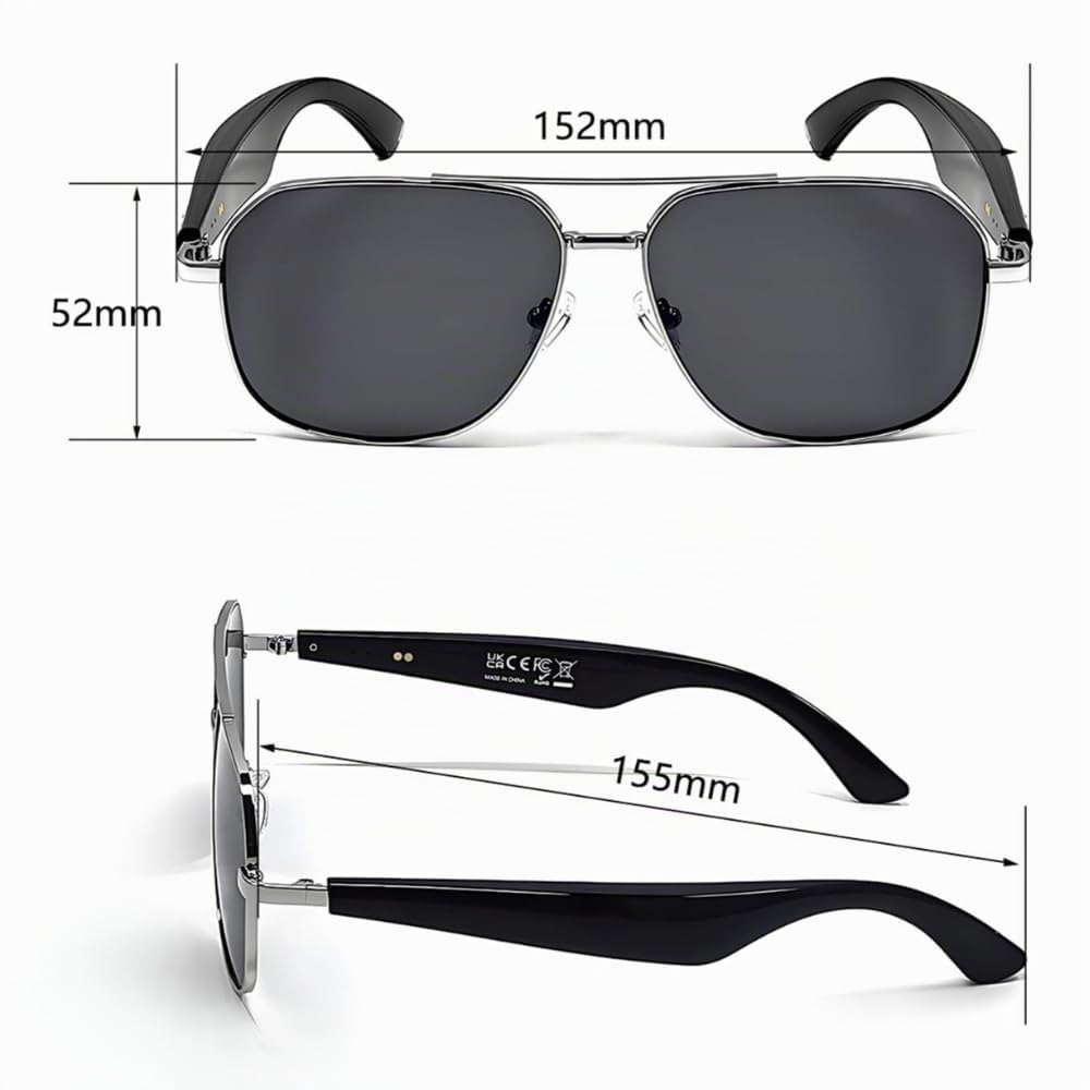 Lunettes Connectées IA, Lunettes Intelligentes IA, Style Aviateur, Unisexe, Appels, Musique, Traduction Vocale, Bluetooth, IP65 Résistant à l'eau, Ultra-Légères 20 g, Marron