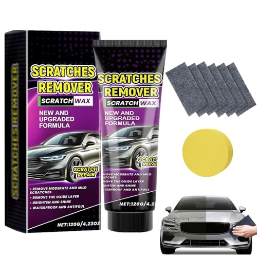 Kit Reparación Arañazos Coche 120g,2025 Paño Nano x6 + Esponja,Eliminador de Arañazos para Pintura Coche,Pulimento Reparador para Faros,Parachoques y Superficies Pintadas