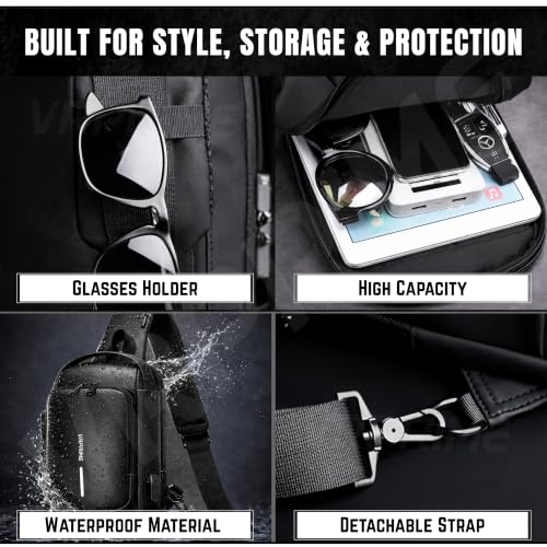 Image of Sling Side Bag For Men | Anti-Theft Smart Waterproof Crossbody Chest Bag for Travel | Messenger Bags Casual Shoulder Bag for Men and Women (ALLBLACK)