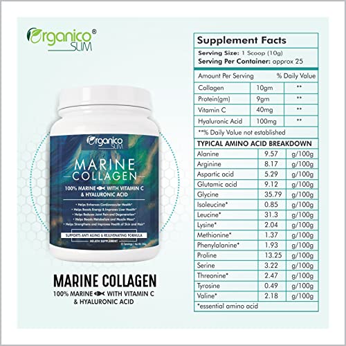 Organicoslim Marine Collagen Powder with Vitamin C & Hyaluronic Acid | For Hair and Skin Health | Metabolism Booster and for Muscle Health | 250 gm - Image 7