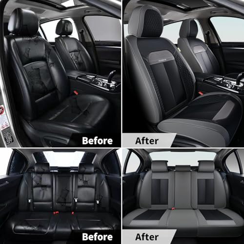 Image of FLORICH 2 Pair Car Seat Covers, Luxury Leather Seat Covers Universal Anti-Slip Driver Seat Cover, Automotive Vehicle Seat Covers fit for Trucks Vans SUVs Sedans (2 Packs, Gary&Black)