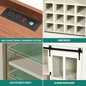 YITAHOME 53 Farmhouse Coffee Bar Cabinet Kitchen Sideboard Buffet Cabinet Storage with 3 Drawers Storage Cabinet and Glass Sliding Barn Door for Kitchen Living Room Antique White