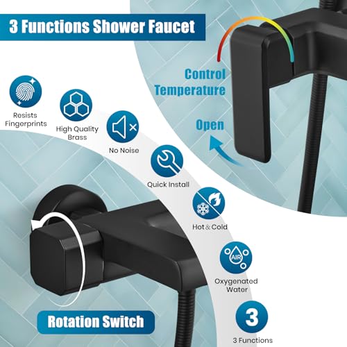 gotonovo Juego de grifería para ducha expuesta 3-en-1, cuerpo cuadrado, sistema de ducha expuesto con pico para bañera, cabezal de ducha de 8” con ducha de mano, manija única 3 funciones, altura ajustable, para uso interior y exterior miniatura 4