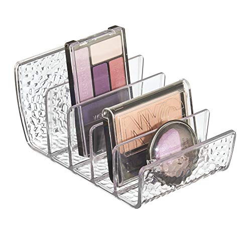 mDesign Plastic Divided Makeup Organizer for Bathroom Countertop, Vanity, Cabinet - Cosmetic Storage Solution for Eyeshadow Palettes, Contour Kits, Blush, Face Powder - Textured, 5 Sections - Clear