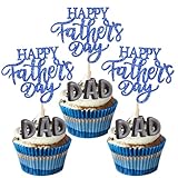 Rsstarxi 24 Pack Happy Father's Day Cupcake Toppers Glitter Love Daddy Best Father Super Dad Cupcake Picks for Happy Father's Day Birthday Party Cake Decorations Supplies Blue