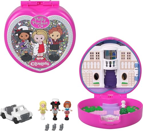 Polly Pocket x Clueless Collector Compact Micro Dolls and Playset 5 Themed Accessories Including Toy Car Cher Dionne & Tai