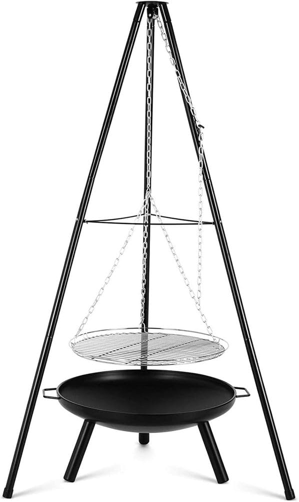 BBQ Barbecue con griglia sospesa Treppiede con Grill Giardino-Superficie della grigliacirca 58 cm- Campeggio Falò Esterno Braciere da con Griglia,Barbecue a carbonella