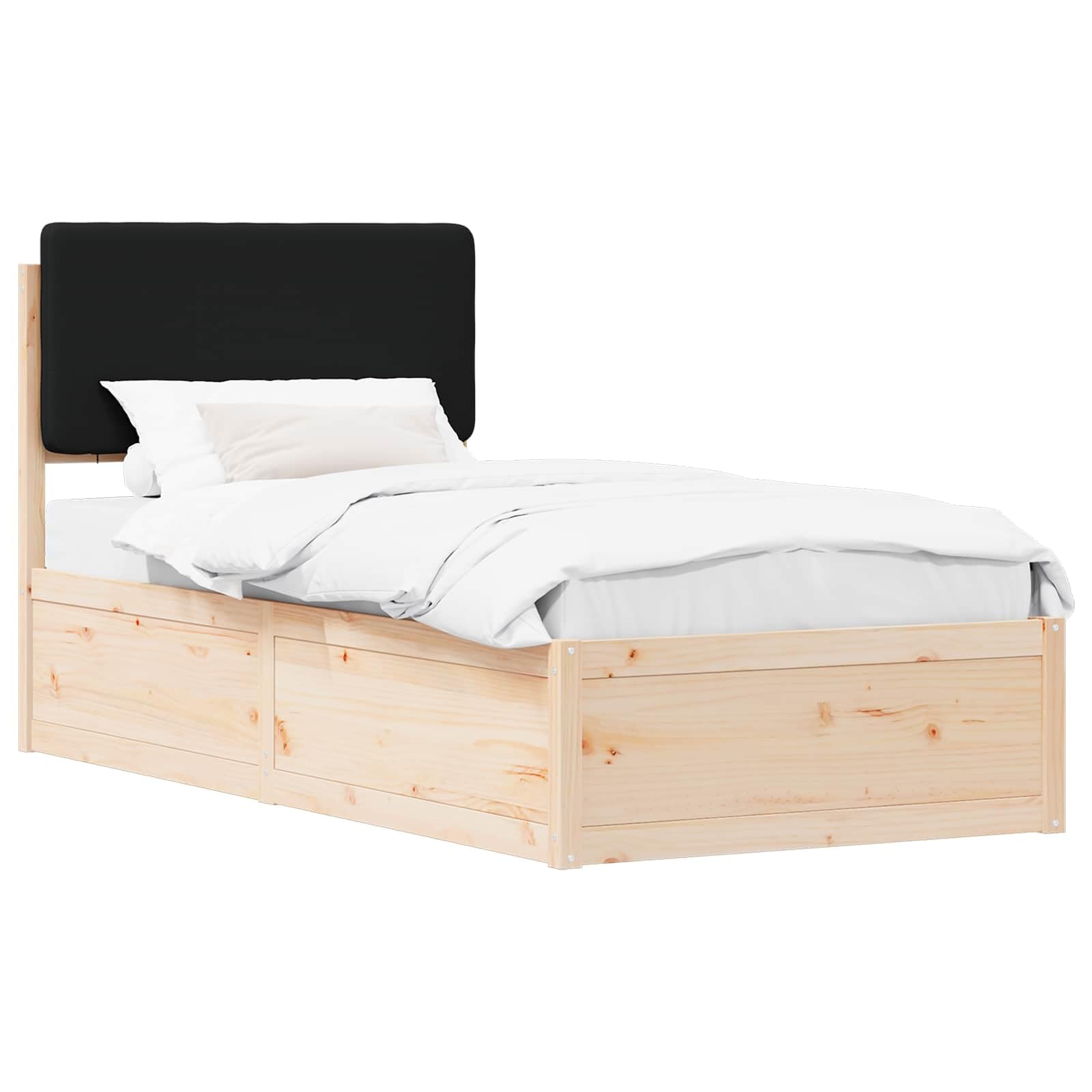 Hothingwell Rama łóżka z litego drewna sosnowego czarna 90x200 cm | Wyściełany zagłówek, zdejmowany pokrowiec nadający się do prania, listwy w zestawie, łatwy montaż