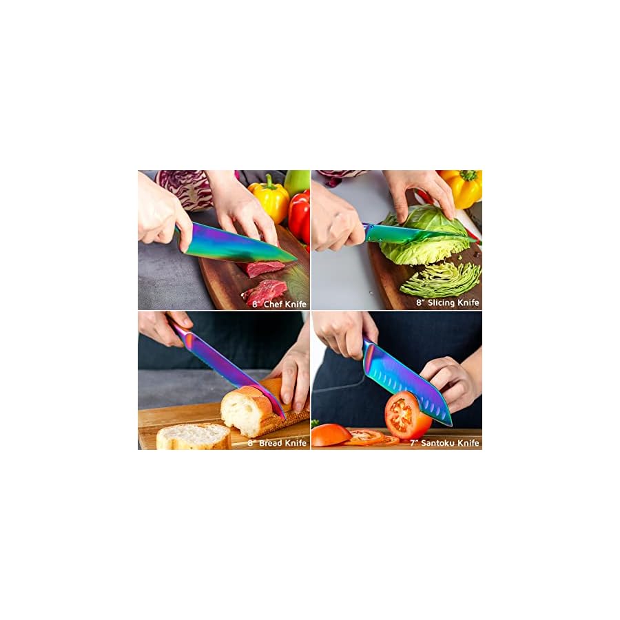 WELLSTAR-Rainbow-Knife-Set-16-Pieces-with-8-Knives-and-8-Blade-Guards-Iridescent-German-Stainless-Steel-Kitchen-Knives-with-Durable-Sheath-Cover-Colorful-Titanium-Coated-Chefs-Cooking-Knife-Set WELLSTAR Rainbow Knife Set 16 Pieces with 8 Knives and 8 Blade Guards, Iridescent German Stainless Steel Kitchen Knives with Durable Sheath Cover, Colorful Titanium Coated Chef’s Cooking Knife Set