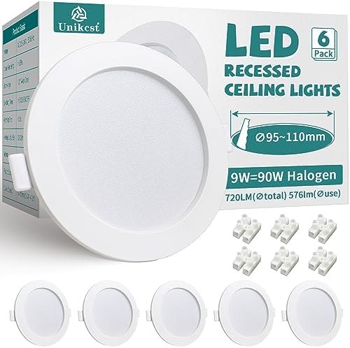 Lot De 12 Spots LED Encastrables Extra Plats HOMEOW - 5W 220V IP44 Blanc Neutre 4000K - Idéal Salle De Bain, Cuisine, Salon - Diamètre 100mm, Découpe 75-85mm