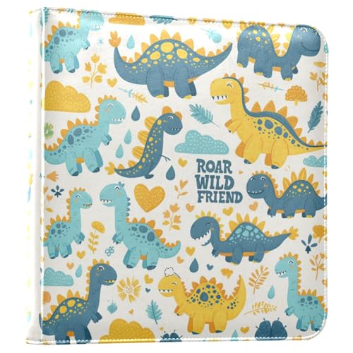 Kigai Cute Dinosaur Photo Album Self Adhesive Scrapbook Album Leather Cover DIY Picture Scrap Book with 20 Adhesive Sheets, 11.8x24x0.8 inch