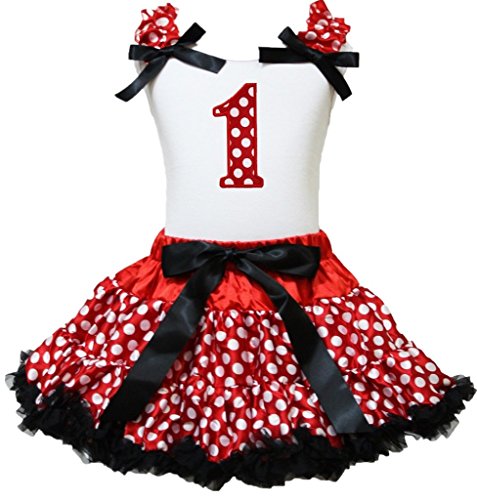Cadeau anniversaire fille ensemble jupe rouge noire à pois et t-shirt chiffre blanc