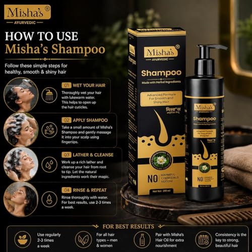 Image of MISHA'S AYURVEDIC Bhringraj Shampoo for Hair Fall Control & Hair Growth with Amla, Shikakai, Neem & Hibiscus for Dry and Damaged Hair | Sulphate Free for Men & Women 180ml (Pack of 2)