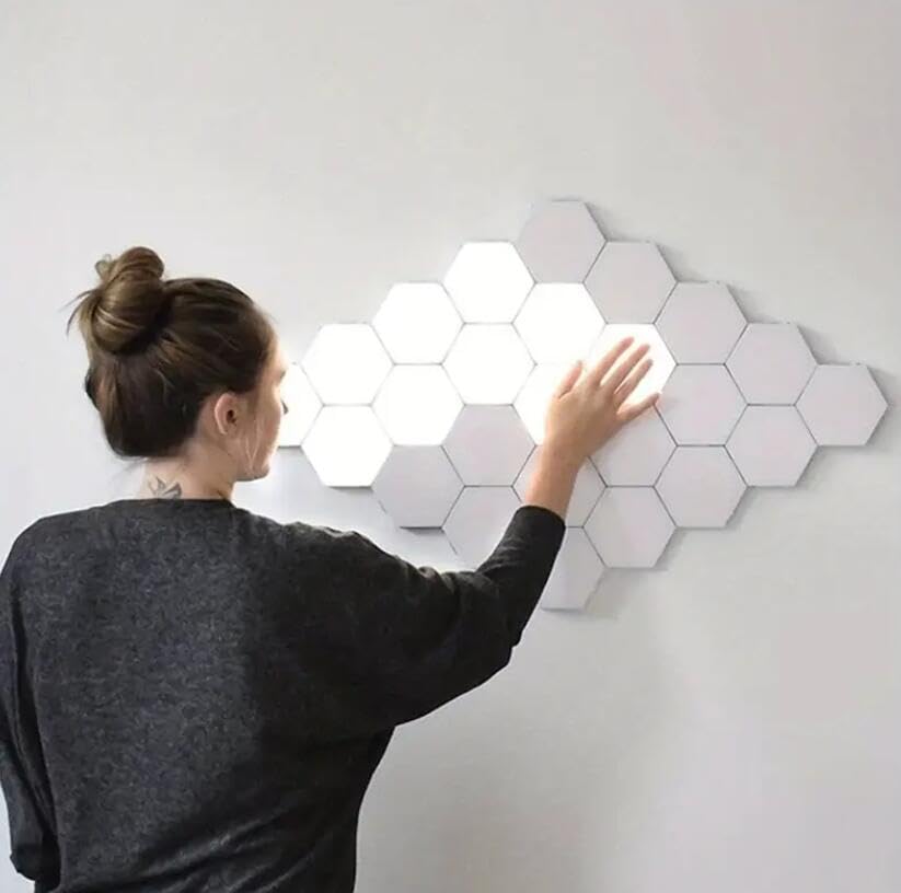 Set di 6 lampade da parete a LED esagonali, con controllo tattile, luce bianca neutra, luce notturna, risparmio energetico, facili da usare, per la decorazione della casa e l'illuminazione ambientale