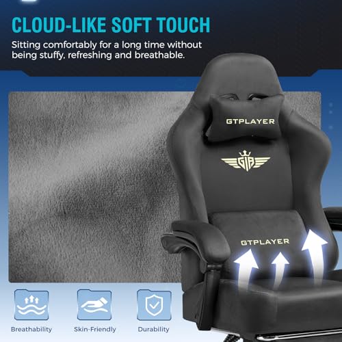 Image of GTPLAYER Gaming Chair Fabric with Pocket Spring Cushion, Big and Tall Gamings Chairs 350LBS High Back Computer Chair with Footrest for Adults Lumbar Support Swivel Game Chair for Office Gaming Gray