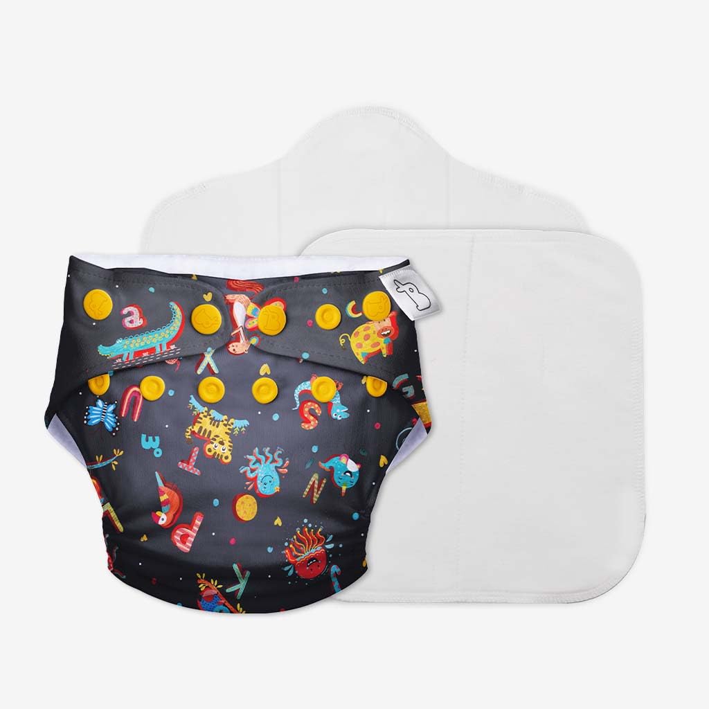 SuperBottoms UNO Freesize Cloth Diaper | Cloth diaper for babies 3M to 3Y | Comes with cloth diaper inserts | 1 Organic cotton Soaker + 1 Booster | Hungry Caterpillar-image-44