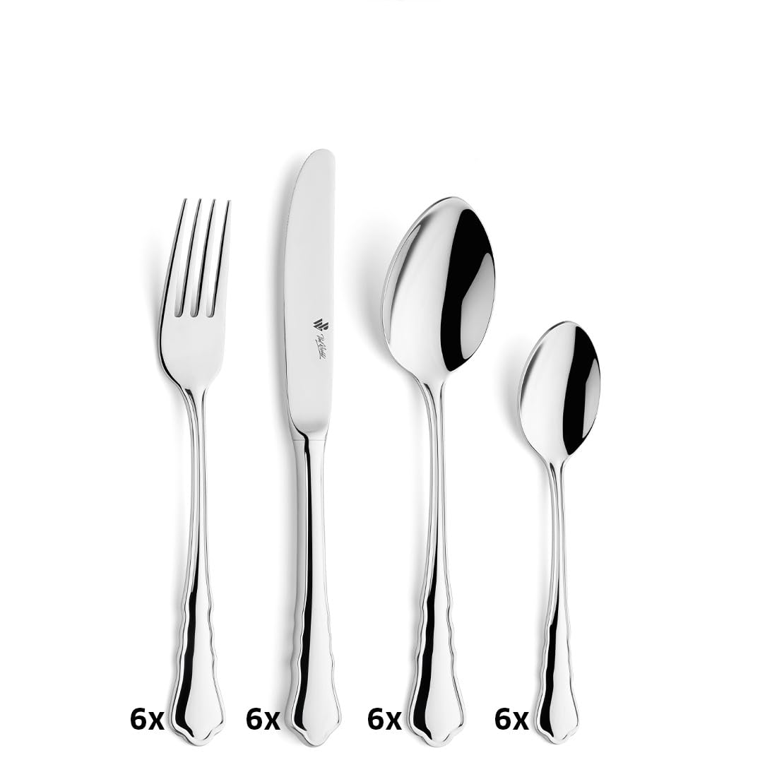 PW CHIPPENDALE Besteck Set 24-teilig, Edelstahl, mit Besteckkasten | Rostfreies, spülmaschinenfestes Tafelbesteck im klassischen Chippendale-Design, eine perfekte Geschenkidee