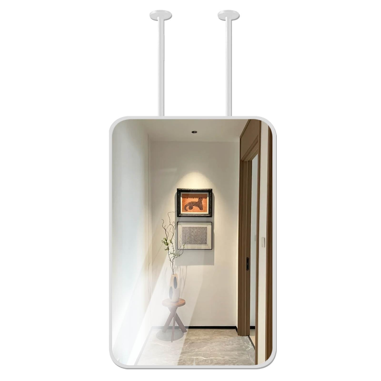 ITOSUI White Modern Rectangular Mirrors with Metal Frame and Boom, Bathroom Bedroom Home Decor Mirrors, Hanging Wall Mirror(50cmx60cm)