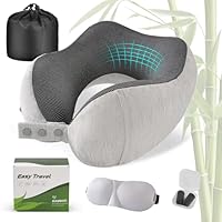 Cirorld Travel Pillow for Airplane, Neck Pillow for Travel, Memory Foam Travels Neck Pillow for Adults, Adjustable & Compact Flight Pillow, Ergonomic Neck Cushion, With Ear Plugs, Eye Mask, Carry Bag