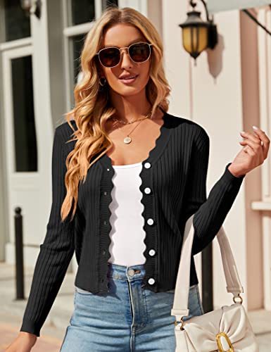 Image of Womens Cropped Cardigan Knit Shrugs for Dresses Tops V Neck Button Down Cardigans Sweaters