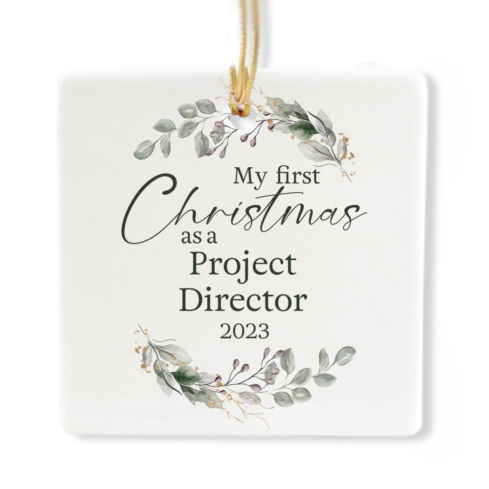 My First Christmas As A Project Director 2023 Square Shape for Christmas Tree, Gifts for Him Her Men Women, New Year Him Her Men Women Friend Thank You, 3x3 Inches, Ceramic