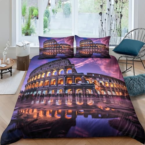 Housse de couette imprimé 3D Colisée en microfibre douce parure de lit 3 pièces King