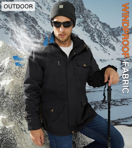 EKLENTSON Men's Winter Coat Fleece Lined Military Jacekt Thick Cotton Parka Jacket Warm Cargo Jacket Work Coat with Hood2