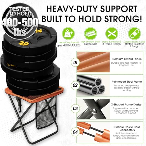 Image of CAMDOOR Portable Collapsible Stool, 16″Folding Stool with 3 Side Pockets and Shoulder Strap, Extra Large Camping Chair Supports 400 lbs, Ultralight Portable Seat for Outdoor, Hiking, Fishing