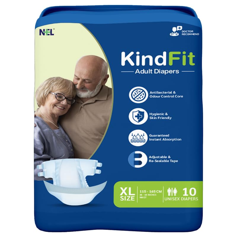 Kindfit Adult Diaper Open Tape Adult Diapers Pant Style - 10 Count with Soft Elastic and Extra Absorbent Core (Size : XL Extra large) (Pack of 1)-image-47