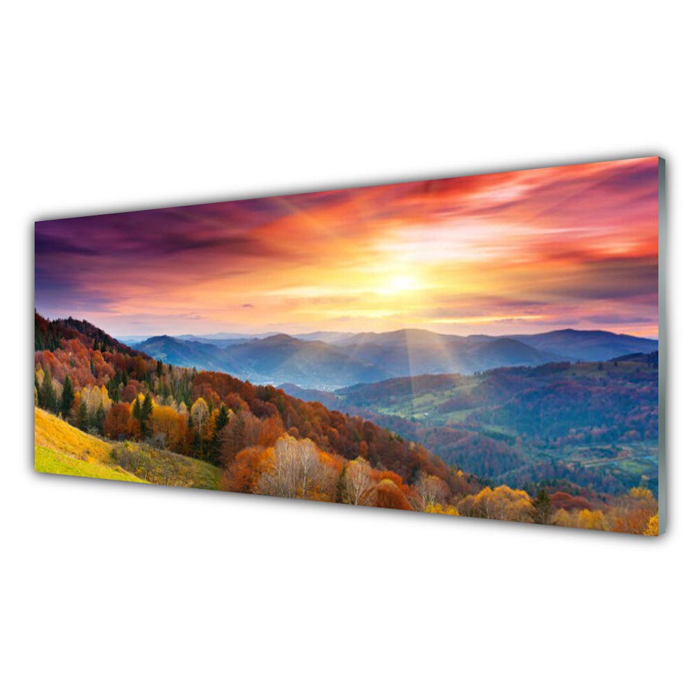 Tableau acrylique paysage de montagne jaune 125x50cm pour créer un salon chaleureux et moderne