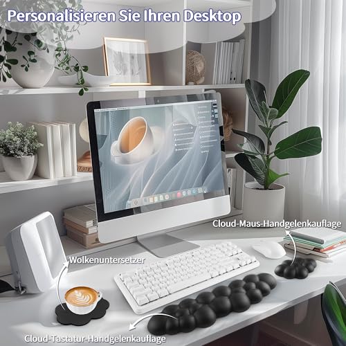 Sushret Wolkenförmige Handballenauflage für Tastatur, ergonomische Tastatur-Handauflage aus PU-Leder mit Memory-Schaum gegen Müdigkeit, Schreibtisch Zubehör für Büro, PC & Gaming – Schwarz