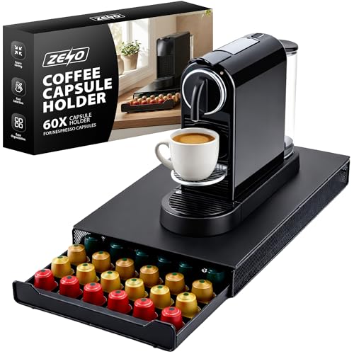 ZENO Coffee Capsule Pod Holder with Sliding Draw For Nespresso Coffee Machine Stand & 60 Capsule Pod Holder