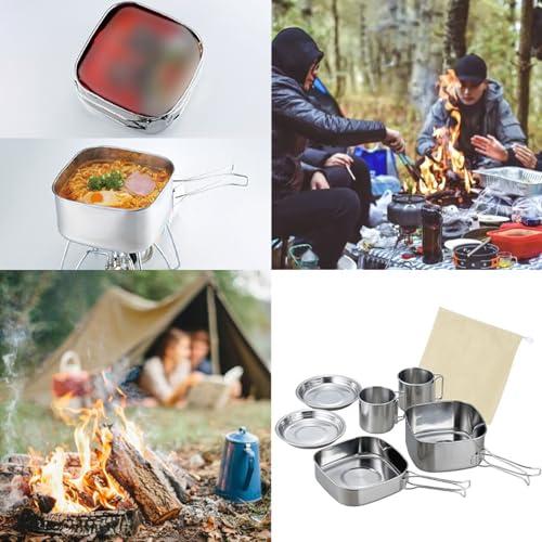 Set de Cocina Portátil para Camping BAFOVY de Acero Inoxidable con 6 Piezas Apilables para 2-3 Personas miniatura 4