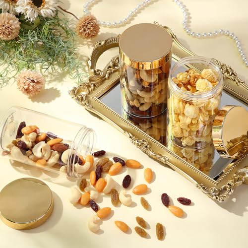 Image of Patelai 4 Pcs Plastic Jars Wide Mouth with Lids,12 Ounce,Gold