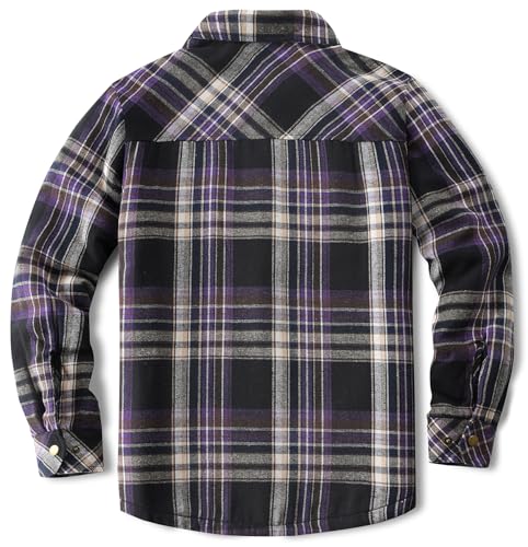 Image of Men's Sherpa Cotton Flannel Shirt Jacket Plaid Button Coat Pocket