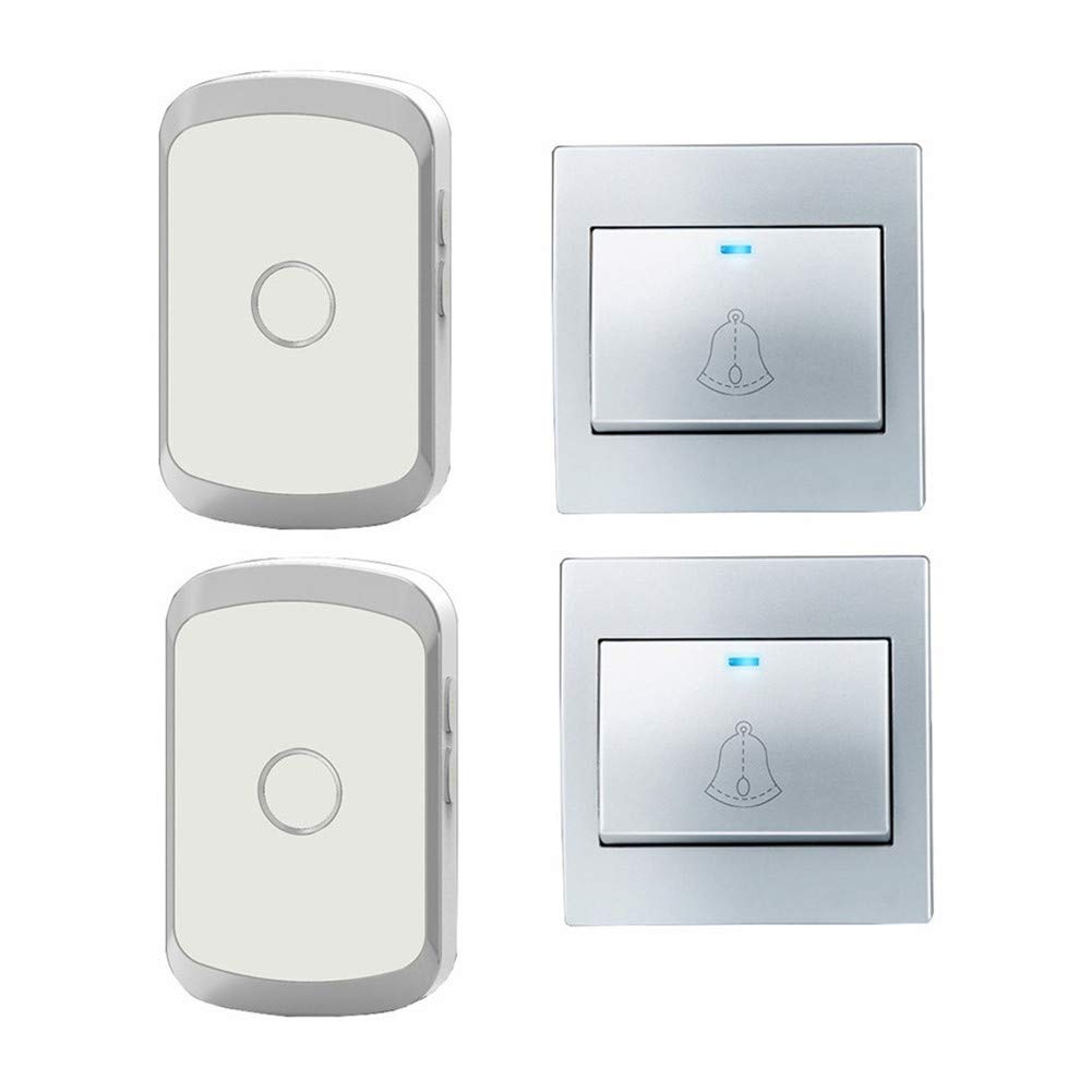 Campanello Wireless per La Casa, Kit Campanello per Porta A Batteria Impermeabile Ip44, 2 Pulsanti + 2 Ricevitori, Portata 300 M, 36 Suonerie, 4 Livelli di Volume, D, Bianco, Bianco