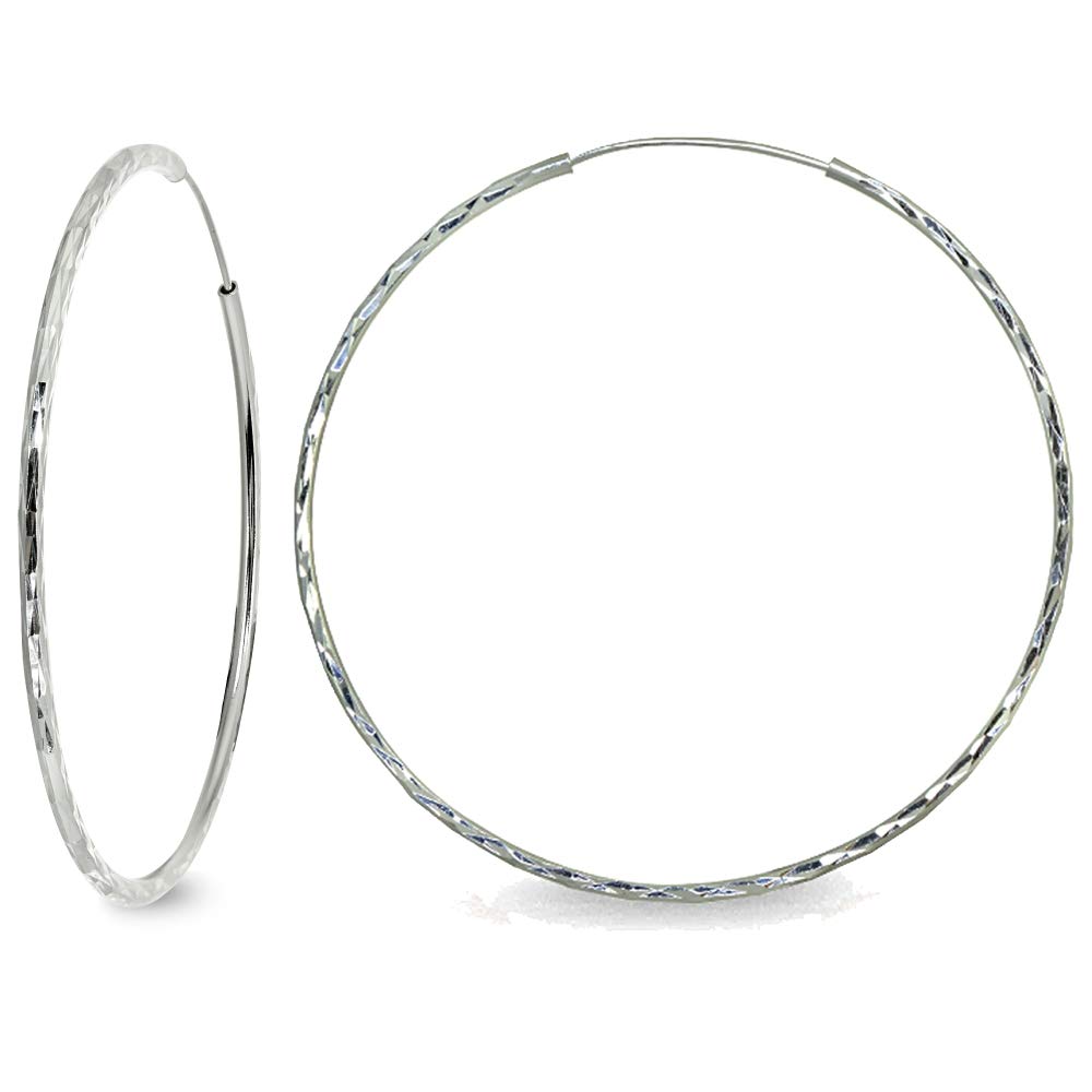 Hoops 4 LessSterling Silver Polished Fancy Diamond-Cut Round Medium Endless Hoop Earrings