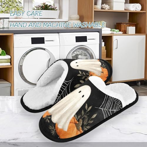 Halloween Ghosts Black Spiders Slippers For Women Men Soft Memory Foam Non-Slip Hallowmas Winter Indoor House Shoes Travel Slipper3