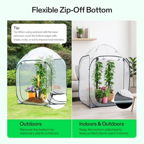 Image of VIVOSUN 39x39x63-Inch Portable Walk-in Greenhouse, with PVC Cover & Detachable Base, Instant Pop-up and Folding, Mini Greenhouse with Roll-Up Door & Mesh Window for Indoor Outdoor, Wind Ropes Included