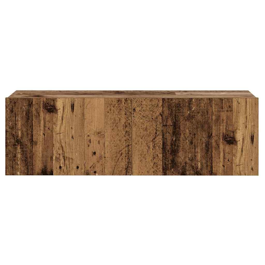 Set di 8 mobili per TV, montaggio a parete, effetto legno anticato, credenza con vano portaoggetti, sospesa e salvaspazio, per soggiorno, camera da letto, angolo gaming
