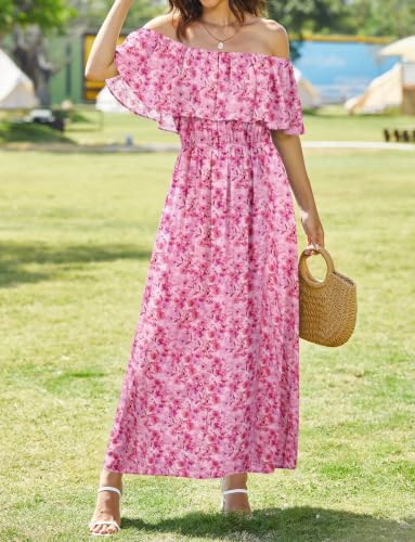 Image of Bluetime Womens Maxi Dress Off Shoulder Floral Print Boho Beach Long Summer Dresses