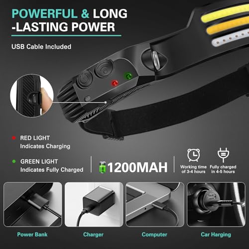 2-Pack-Head Torch Rechargeable-Super-Bright-LED-Headtorch-Headlamp with Sensor Control-Headlight-10 Light Modes-IPX4 Waterproof-Adjustable Strap-Lightweight-For Running-Camping-Cycling-Fishing - Image 3