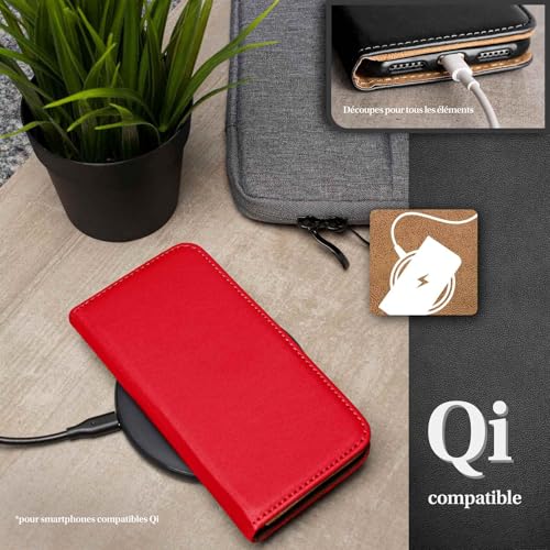 Étui iPhone 16 rabat moex rouge pour éviter les écrans brisés