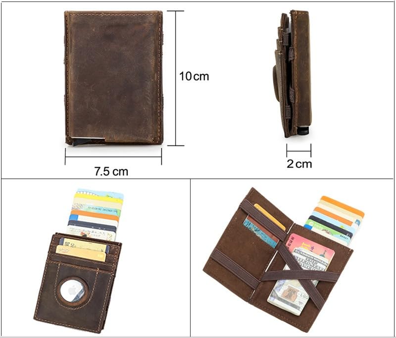 Unisex genuine leather wallet RFID shielding function automatic card holder with slots magic small card holder (Coffee)3