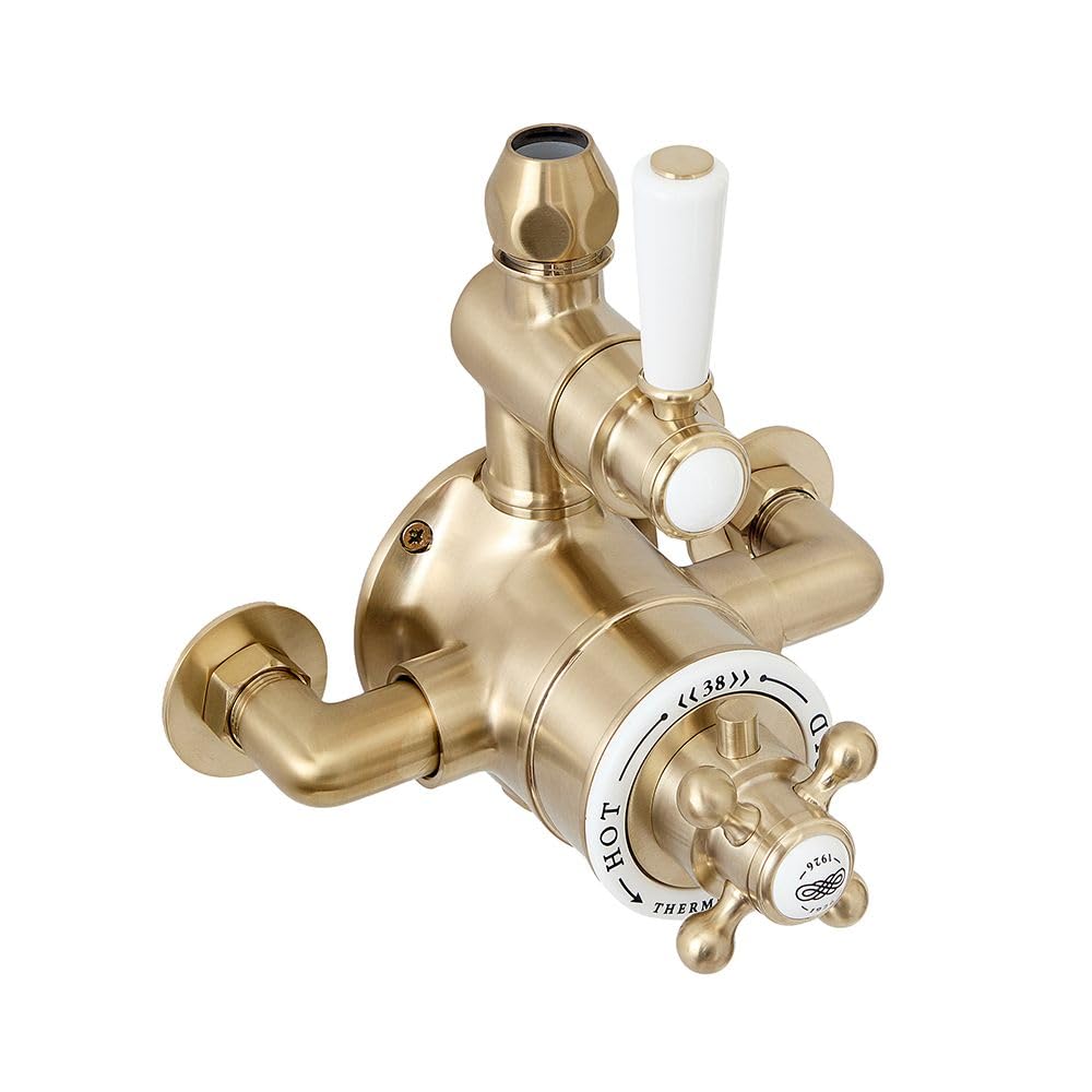 Milano Brushed Brass Elizabeth Exposed Twin Thermostatic Mixer Shower Valve