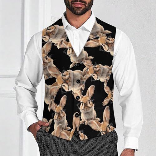 Funny Rabbit Men's Suit Vests Business Formal Dress V-Neck Waistcoat Tops with 2 Pockets2