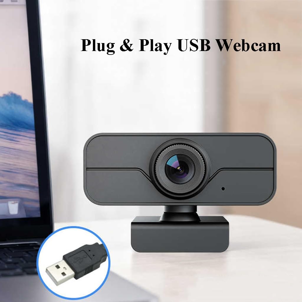 GIZNXBA Webcam Full HD 1080P, Cancelación De Ruido, Cubierta De Privacidad, Lente Gran Angular, Corrección Automática De La Luz, Webcam USB Plug & Play para Ordenador Portátil