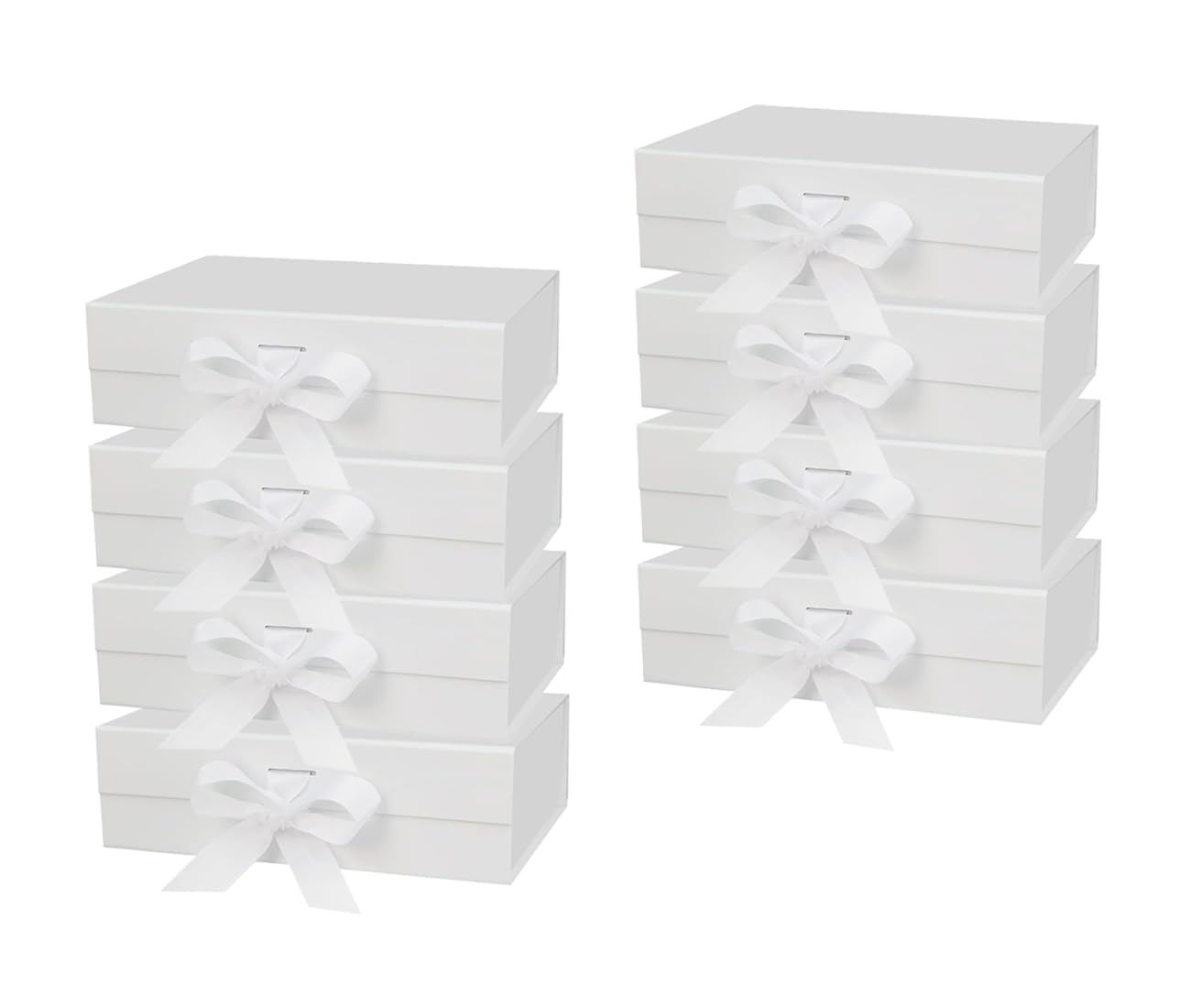 Lot de 8 boîtes cadeaux avec couvercle pour cadeaux, 23 x 17 x 7 cm, avec ruban et magnétique, grande fermeture pour Noël, Hanouka, fête des pères, mariages, anniversaires, cadeaux de mariés (blanc)